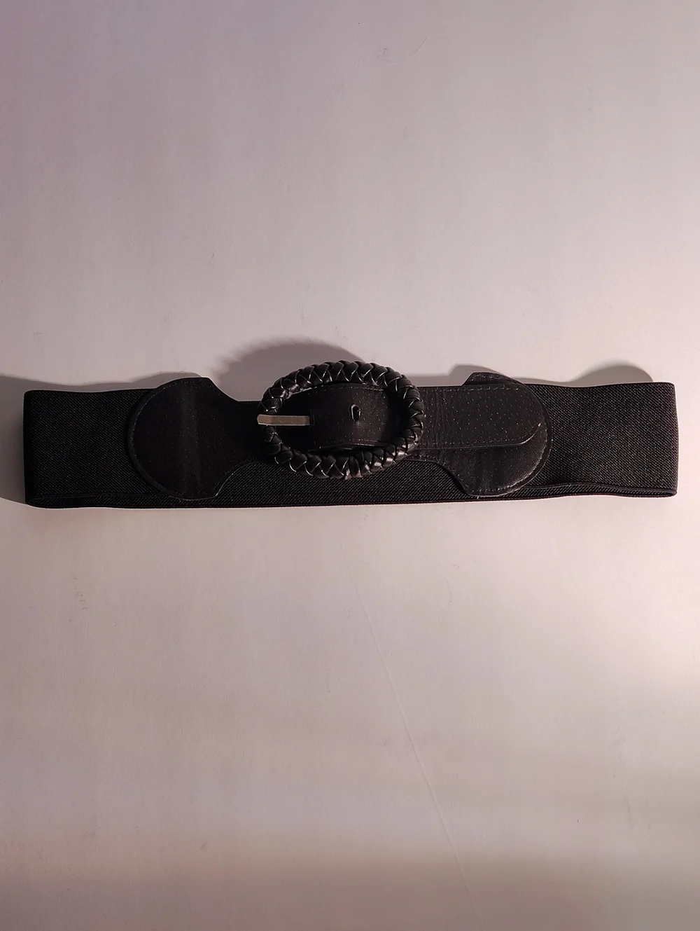 Black Elastic Women's Size SM Waist Belt with Braided Oval Buckle WM